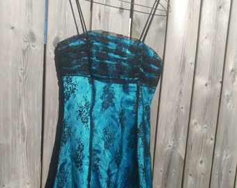 Vtg Black Lace Dress Lined w Blue Satin Size Small Formal Eveningwear Prom Vintage 90s Y2K 00s