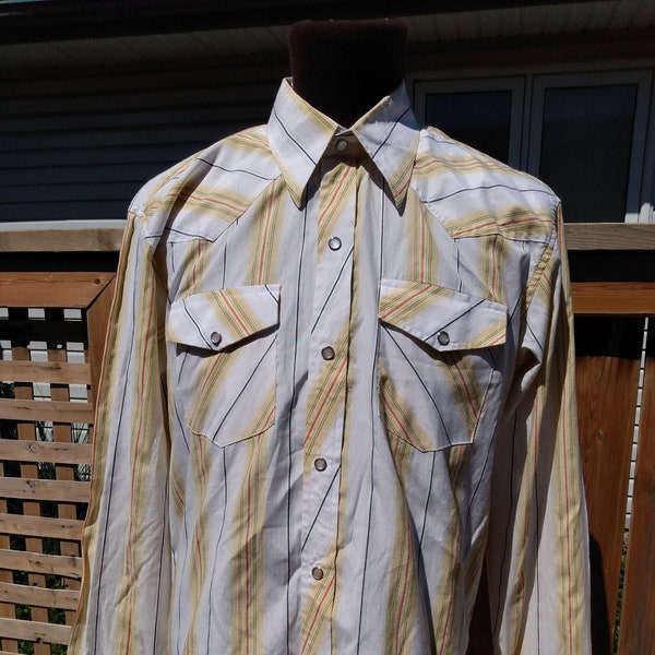 Chemise western vintage avec boutons-pression nacrés Cowboy des années 80 et 90 taille XXL 45" poitrine