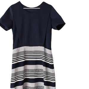 Vintage Blue Handmade Dress 39.5&quot;B 32&quot;W Striped Amish Mennonite Cape