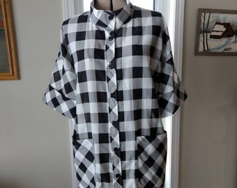 Black and White Buffalo Checked Dress with Pockets Retro Vintage 1980s