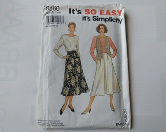 Skirt Top Vest Sewing Pattern Womens Sizes 8 10 12 14 16 18 Simplicity 8560 Retro Vintage 1990s