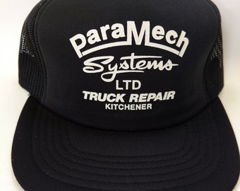Retro Vintage Trucker Hat ParaMech Systems Ltd Truck Repair Kitchener Black Mesh Snapback Ontario Canada