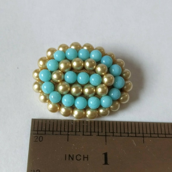 Vintage Brooch Faux Pearl Turquoise Bead C Clasp … - image 6