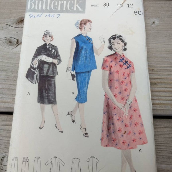 Vintage 1950s Sewing Pattern MCM Cheongsam Qipao Maternity Dress Butterick 7795