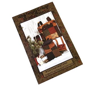 May include: A pattern for #1126 Charming Totes, designed to use charm packs. The image shows several tote bags in various sizes and styles, made from patchwork fabrics in shades of brown, orange, and cream. The pattern is from Whistlepig Creek Productions.