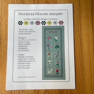 Vintage Canadian Provincial Flowers Sampler Cross Stitch Embroidery Chart