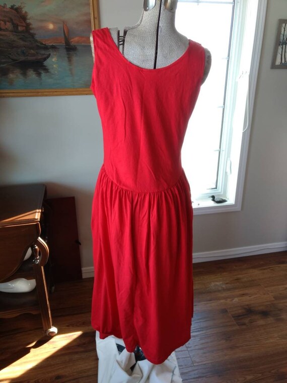 Red Tank Top Dress Sleeveless with Pockets Retro … - image 2