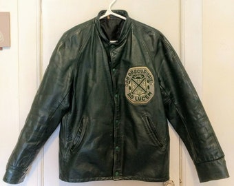 Vintage Varsity Leather Jacket E.D.S.S. Retro Elmira District School Green