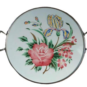 Vintage Cake Plate Platter Round Floral Porcelain Ceramic Tray with Handles