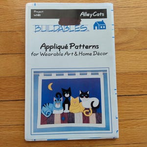 Vintage Cat Quilt Sewing Pattern 44"x34" Wallhanging 15" Pillow Buildables 1980s