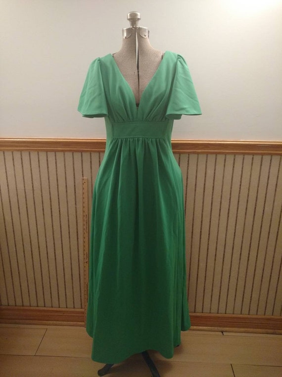 Vintage Dress Green Double Knit Polyester Maxi Dress Floor | Etsy