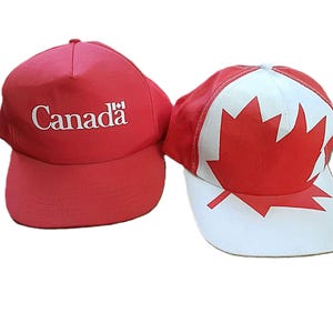 Vintage Canada Hats Lot of 2 - Spellout and Maple Leaf - KP Caps AJM Retro 1990s