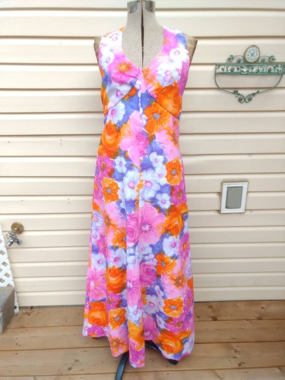 Vintage Halter Dress Psychedelic Floral 1960s Maxi