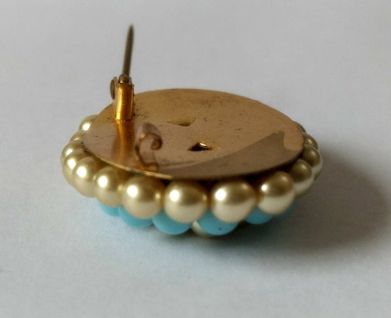 Vintage Brooch Faux Pearl Turquoise Bead C Clasp … - image 3