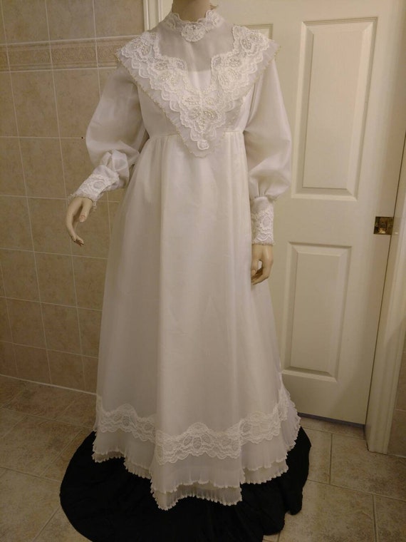 Vintage Wedding Dress Size 11 12 Pleated Chiffon … - image 1