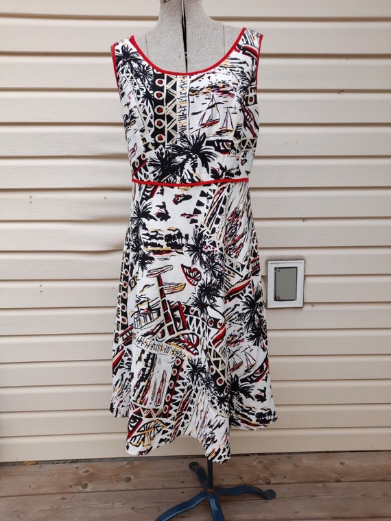 Vintage Linen Dress Tropical Nautical Size 8 37" … - image 1