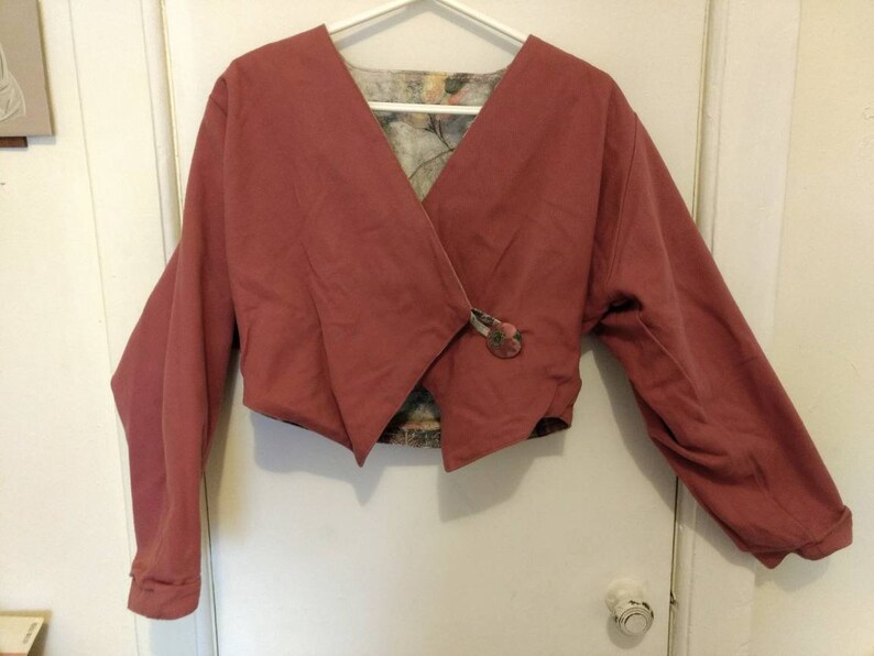 Reversible Jacket Crop Blazer Floral Print Plum Pink