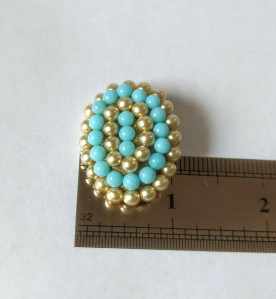 Vintage Brooch Faux Pearl Turquoise Bead C Clasp … - image 5