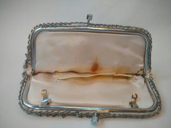 Vintage Purse Silver Sequin Beaded Kiss Lock Even… - image 4