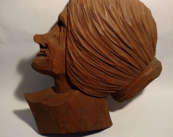 Hand Carved Face Vintage Wood Wall Decoration Grandmother Old Wise Woman Folk Art Silhouette Plaque Country Kitchen Cottagecore Decor