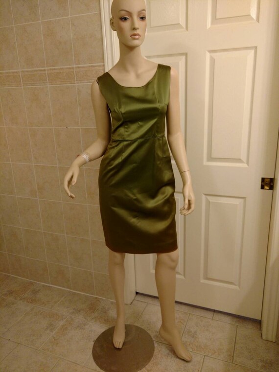 Vintage Green Dress Kay Cox Retro 1960s 1950s Sat… - image 1