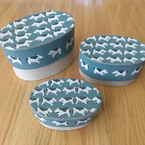Vintage Oval Nesting Shaker Boxes Hand Painted Cows Country Farmhouse Decor