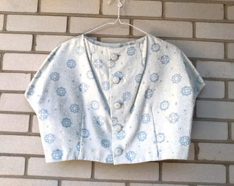 Vintage 60s Blue Silver Bolero Dress Jacket 42"B Rockabilly Shiny Brocade