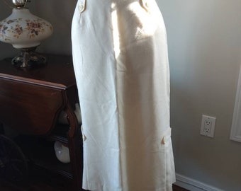 Vintage Skirt with Bottom Pleats 31" Waist Winter White Linen Look