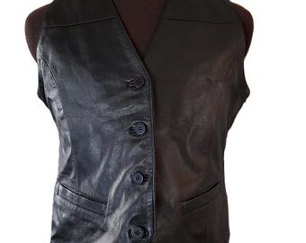 Vintage Black Leather Vest 38" Chest FLASH by BFC Waistcoat