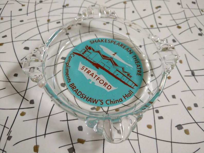 Vintage Ashtray Retro Turquoise Shakespearean Theatre Stratford Bradshaw/'s China Hall