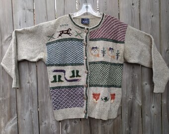 Vintage Wool Cardigan Sweater Woolrich Woman Winter 42" Bust Preppy 80s 90s