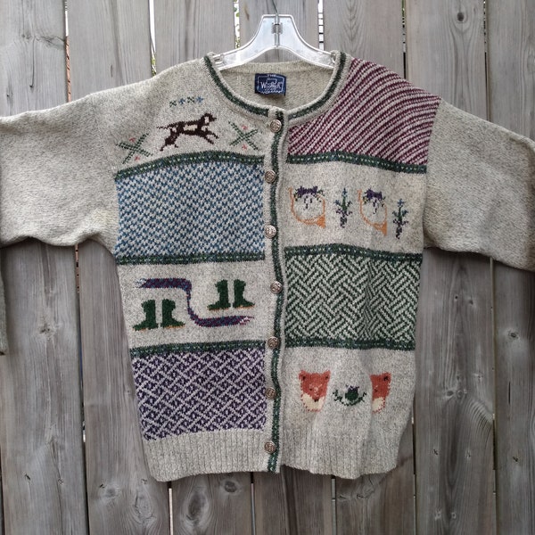 Vintage Wool Cardigan Sweater Woolrich Woman Winter 42" Bust Preppy 80s 90s