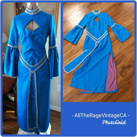1960s Evening Gown Blue Medieval Dress Costume