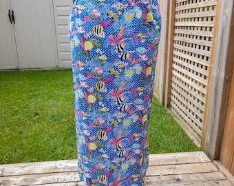 Tropical Fish Skirt 80s Maxi Wrap Skirt Blue Under the Sea Print Beach Skirt Sarong Hippie High Waisted Vintage Small Medium Large Etsy