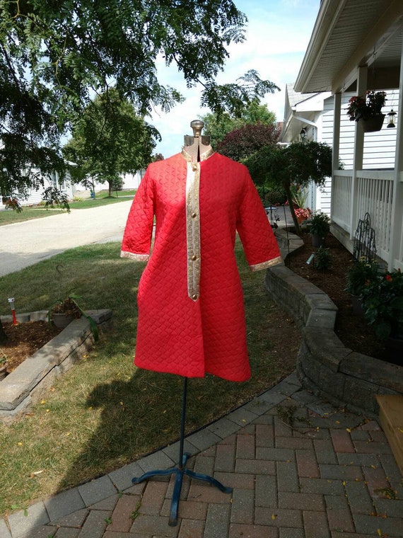 Quilted Polyester Housecoat Robe Coral Gold Reitma
