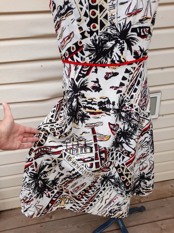 Vintage Linen Dress Tropical Nautical Size 8 37" … - image 4