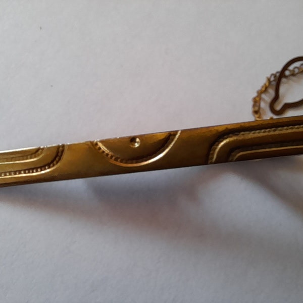 Vintage Tie Bar Clip with Button Chain  Art Deco Design