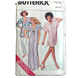 May include: A vintage Butterick sewing pattern envelope featuring illustrations of women's sleepwear designs. The envelope displays the text "BUTTERICK" and "P-S-M", along with the phrases "YES! IT'S EASY!" and "OUI! C'EST FACILE!"