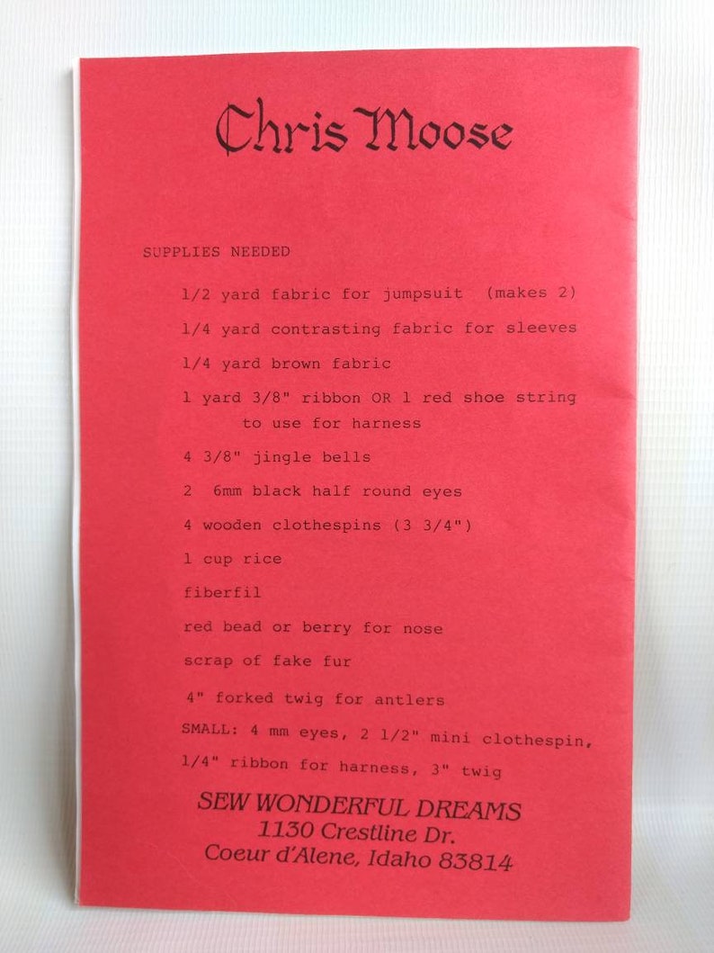 Chris Moose Vintage Doll Sewing Pattern 1991 1990s Winter Christmas 9 15 Clothespin Doll Ornament Decorations