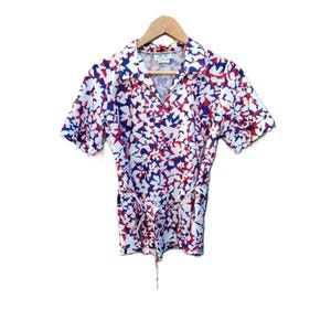 Vintage Summer Pullover Blouse Shirt Red White Blue Size 16 Made in Canada