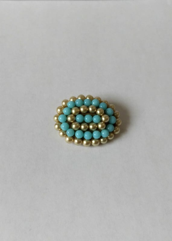 Vintage Brooch Faux Pearl Turquoise Bead C Clasp … - image 2