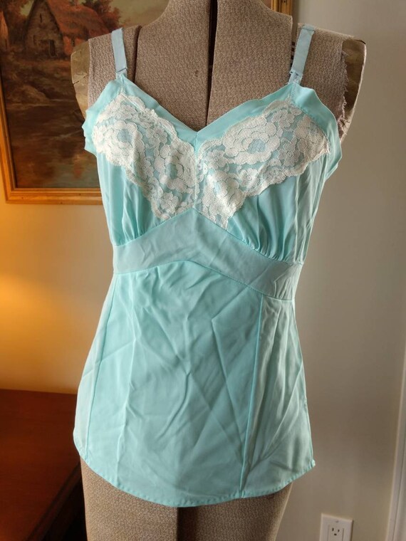 Vintage Camisole Lingerie Top Retro Turquoise Light Blue White - Etsy