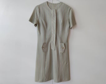 Vintage Diner Uniform Dress 60s 70s 34" Bust Pastel Striped Housedress Sz Small