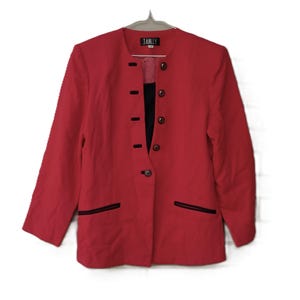 Vintage 80s Red Black Blazer Jacket Size 13 Janlly  40&quot; Bust