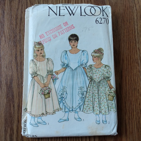 Girls Vintage Formal Dress Sewing Pattern Old Fashioned Victorian Flowergirl Communion Gown Ages 3 to 9 New Look 6270 UNCUT