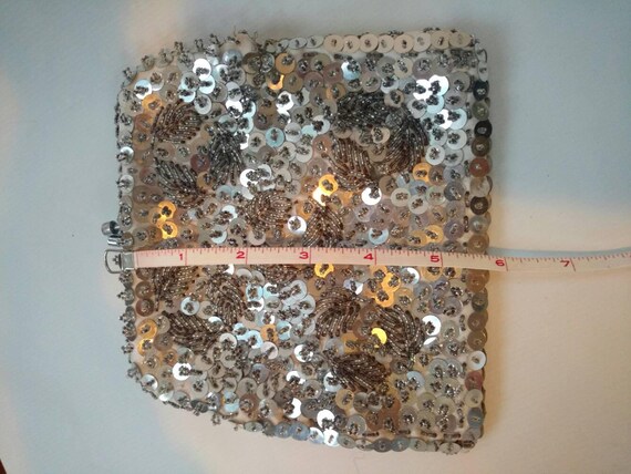 Vintage Purse Silver Sequin Beaded Kiss Lock Even… - image 8