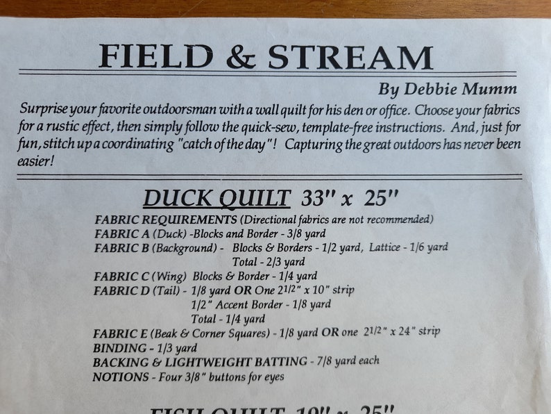 Fish Duck Wall Quilt Sewing Pattern Field & Stream by Debbie Mumm's the Word image 5