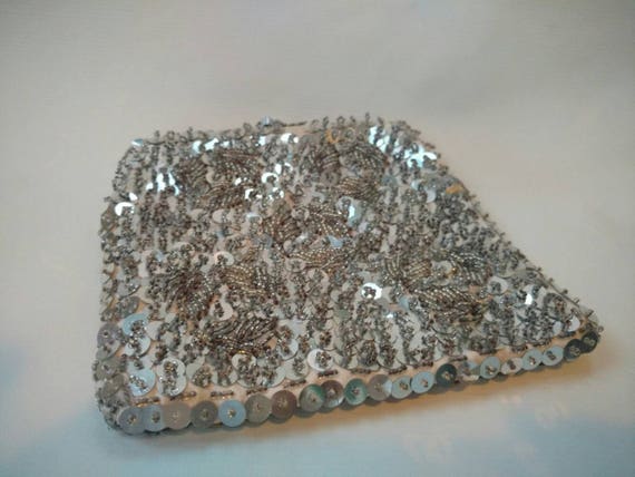 Vintage Purse Silver Sequin Beaded Kiss Lock Even… - image 2