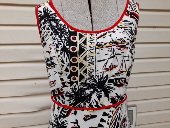 Vintage Linen Dress Tropical Nautical Size 8 37" … - image 2
