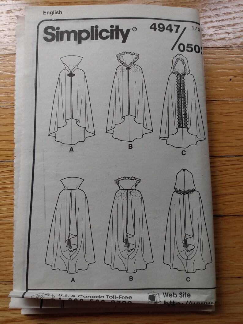 Vintage Velvet Cape Sewing Pattern Formal Wedding Simplicity 4947 UNCUT ...